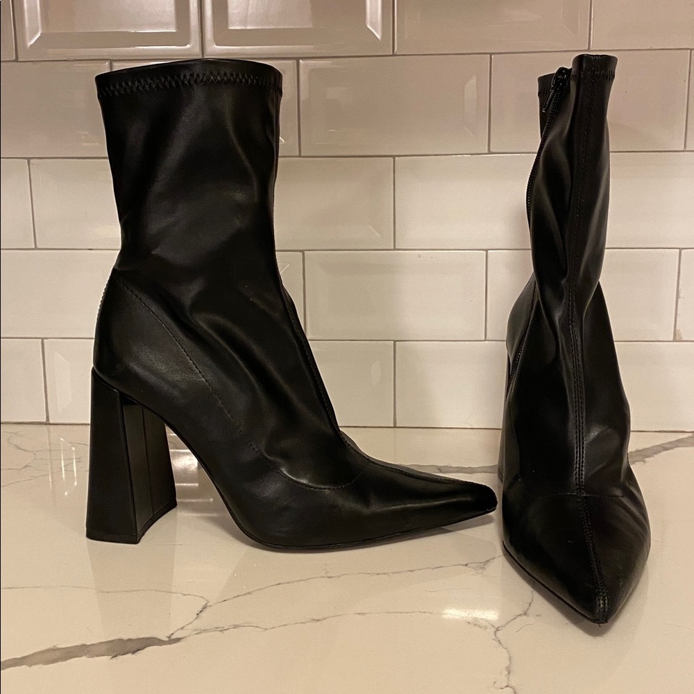 Black Leather Heeled Boots